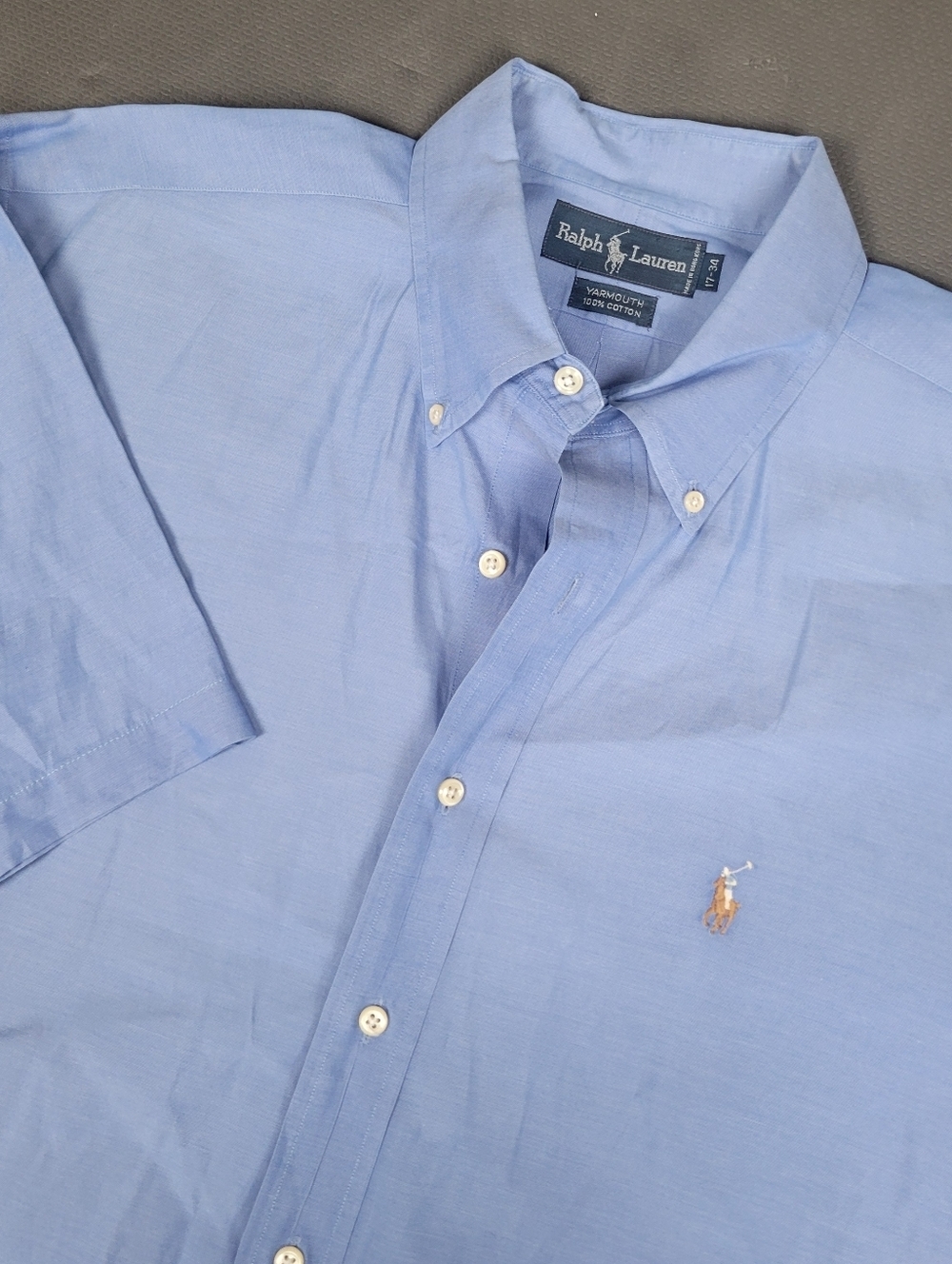 Polo Ralph Lauren Short Sleeve Button‎ Shirt Mens 17-34 Blue Logo Yarmouth